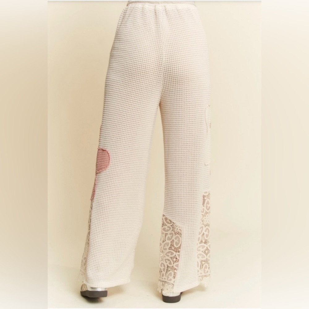 DAVI & DANI Women’s THERMAL MIXTURE KNIT WIDE OPENING PANTS (beige pink) - Picture 4 of 6
